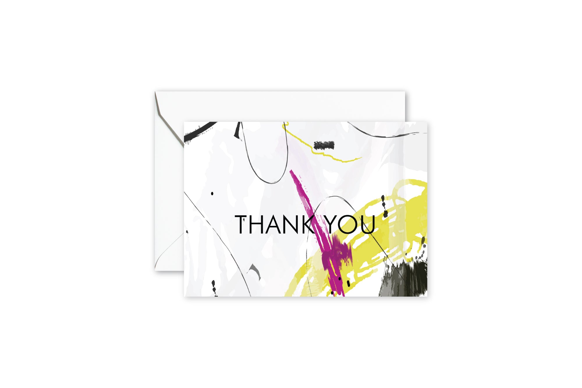 THANK YOU Abstract Fuschia Chartreuse Notecards