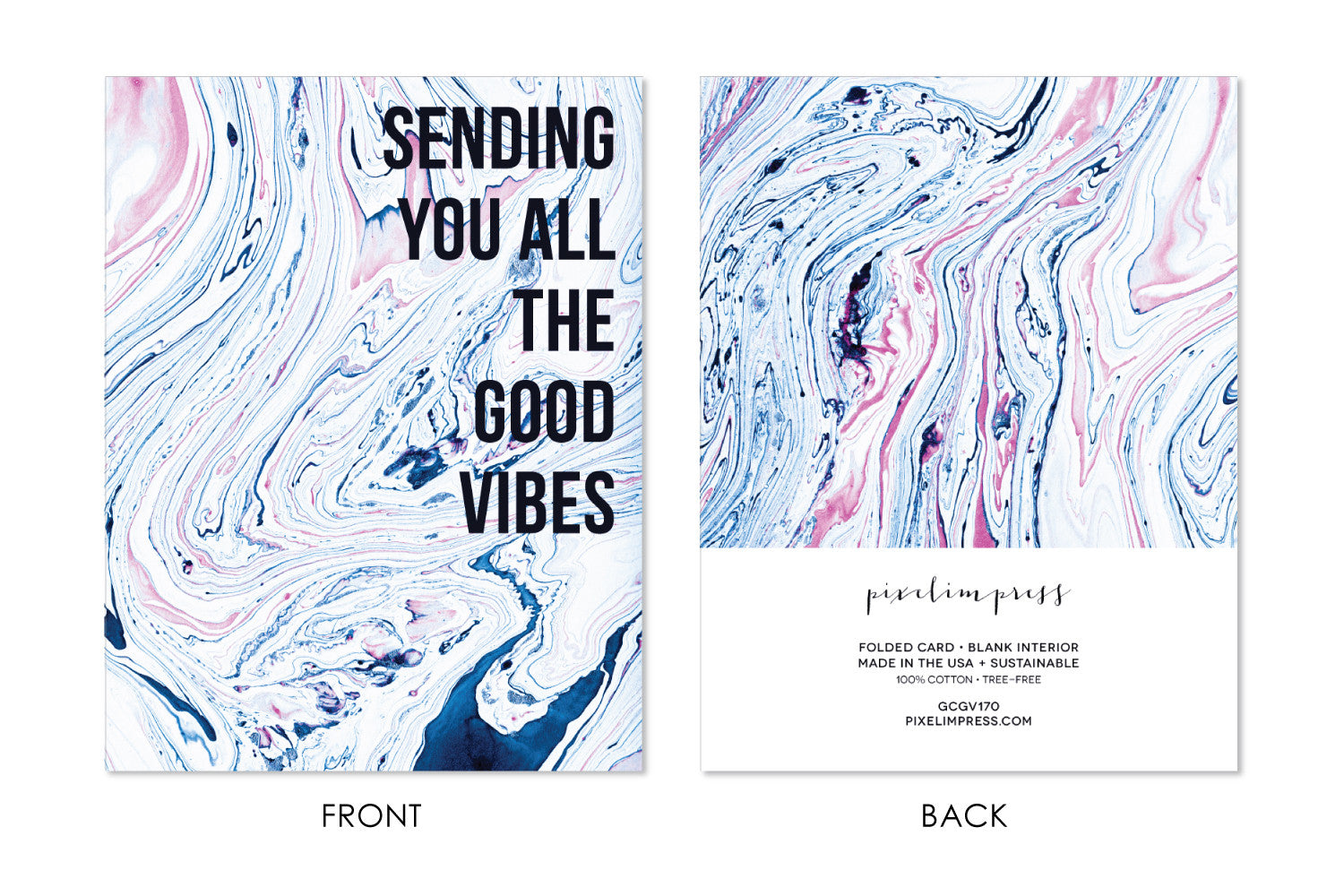 GOOD VIBES Hippie Bohemian Indigo + Blush Marble Greeting Card by pixelimpress