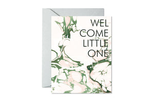 WELCOME LITTLE ONE Blush and Sage Marble Card
