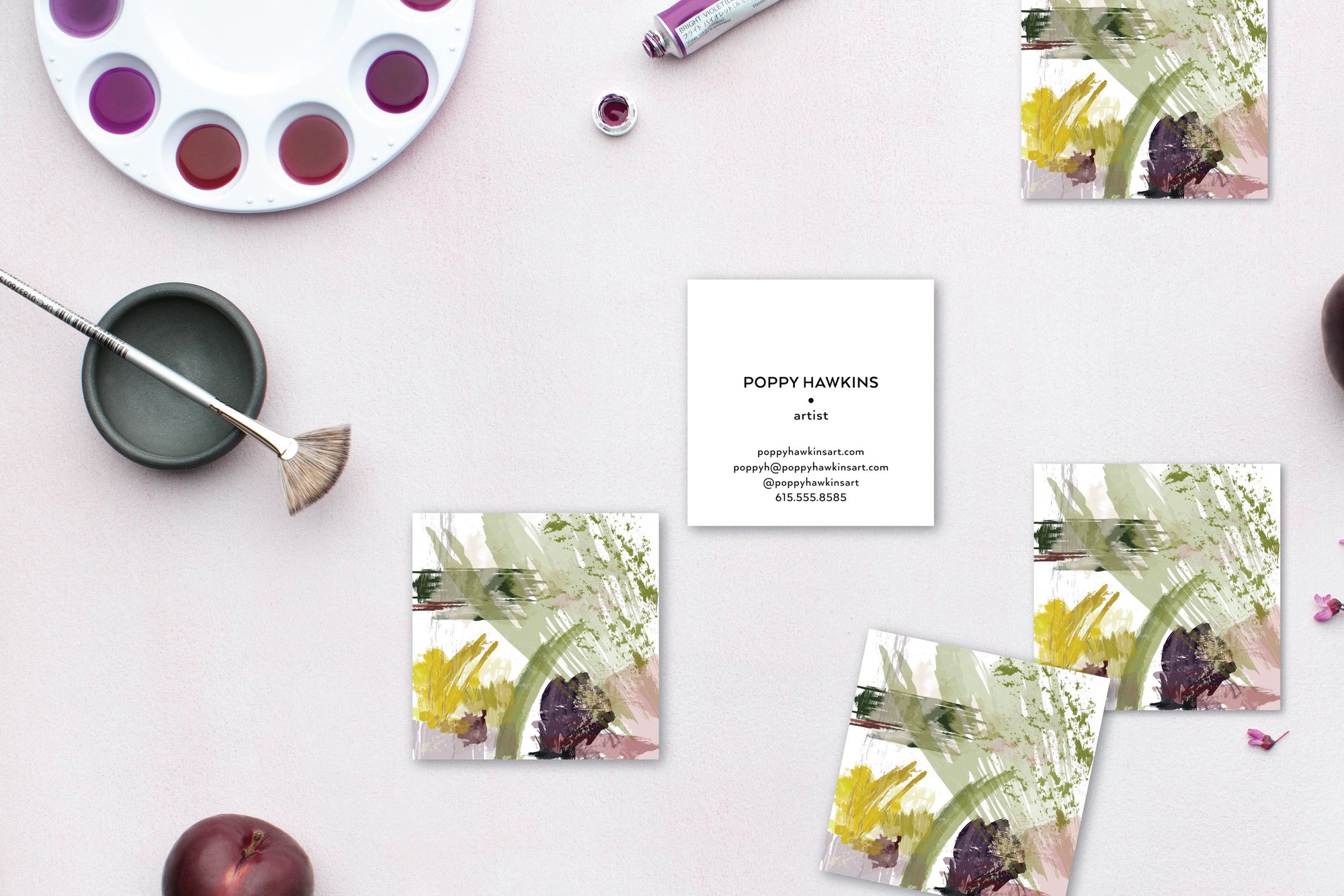 Abstract Sage | Plum | Gold Calling Cards #7 Lifestyle