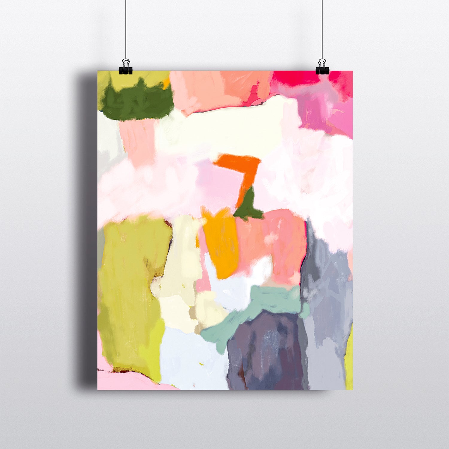 Art Print Abstract Chartreuse + Blush