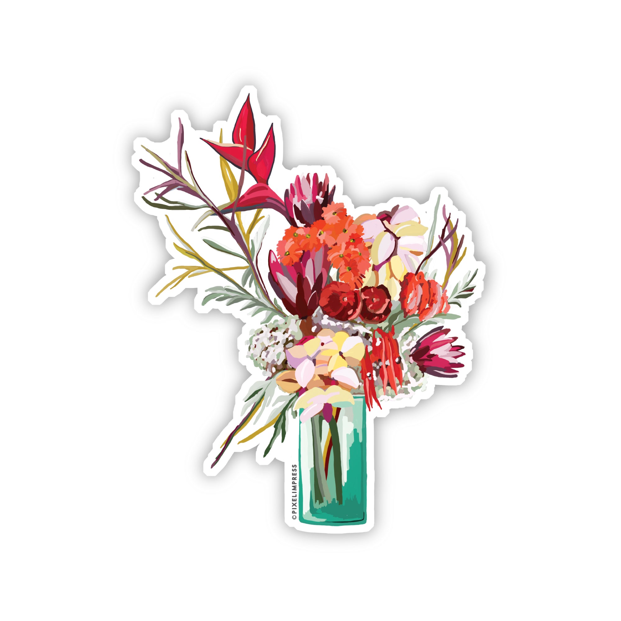 FLORAL PROTEA VASE Vinyl Die Cut Sticker