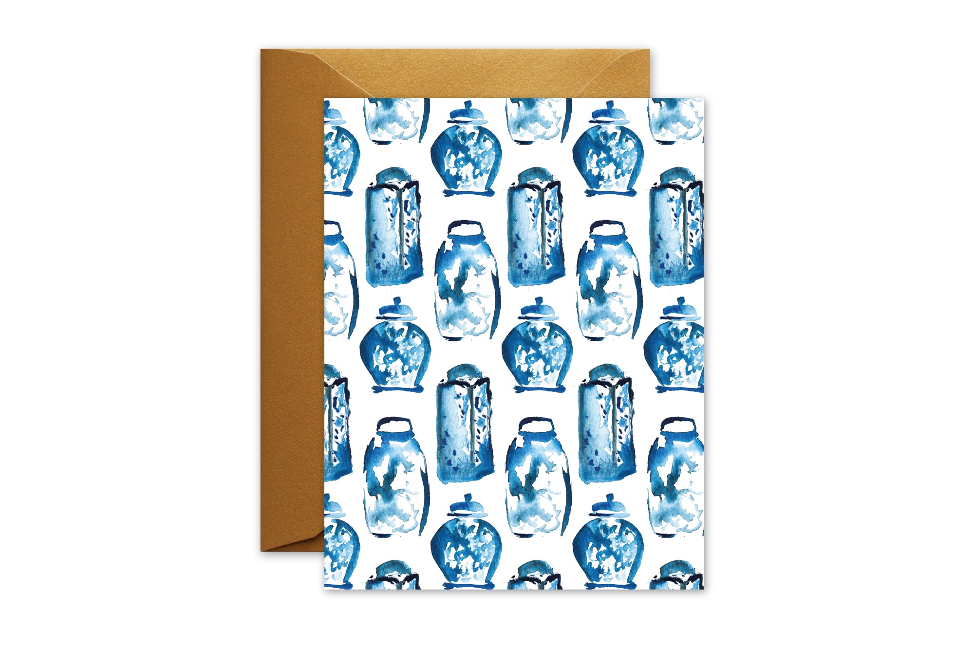 Everyday Greeting Card Blue and White Ginger jars Watercolor by pixelimpress