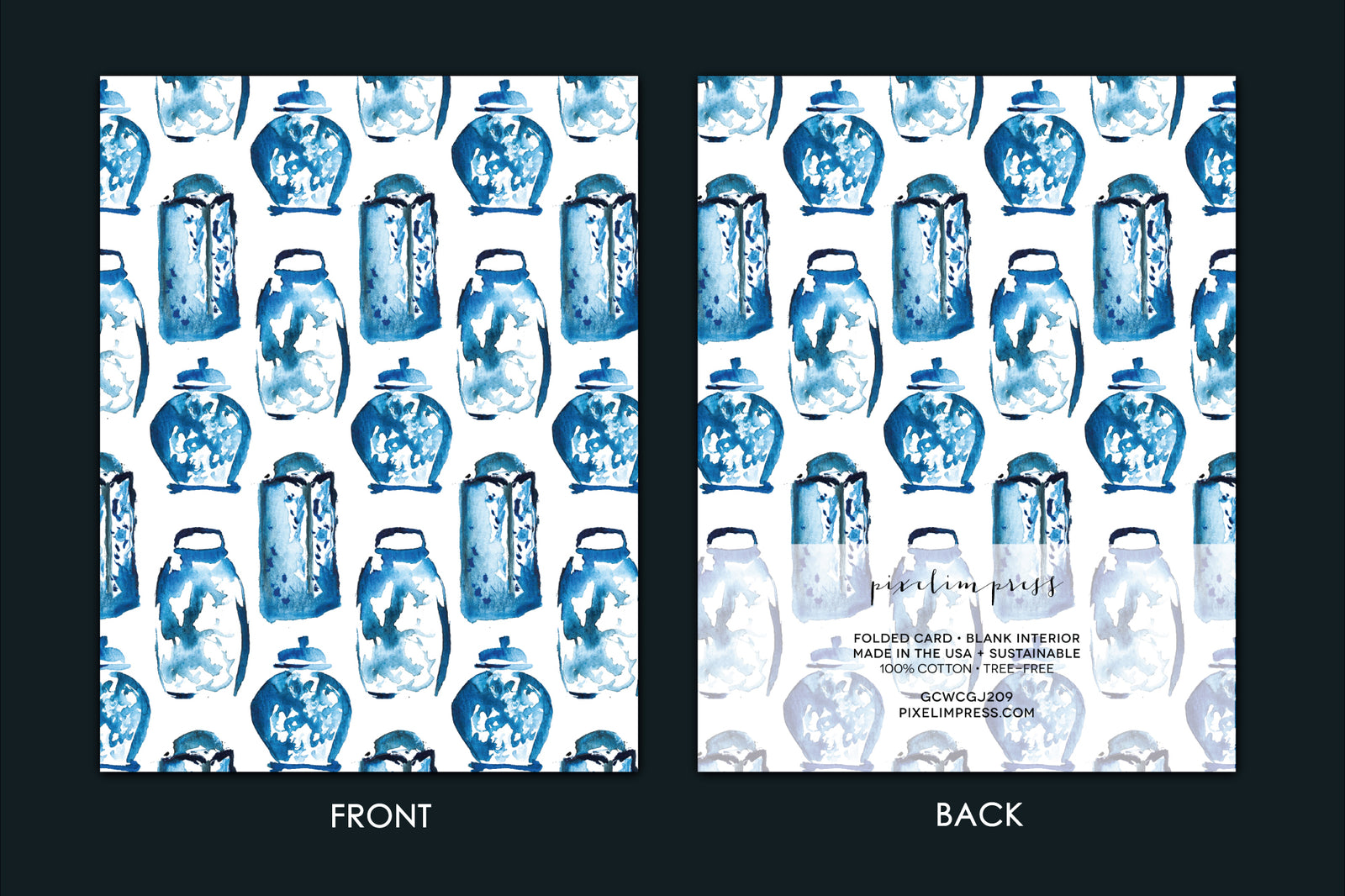 Everyday Greeting Card Blue and White Ginger jars Watercolor by pixelimpress