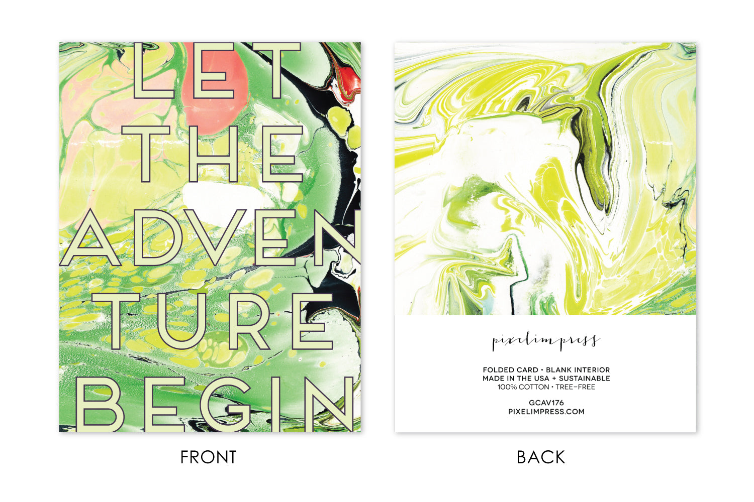 Bon Voyage. Birthday, Wedding Chartreuse Marble Let the Adventure Begin Greeting Card by pixelimpress