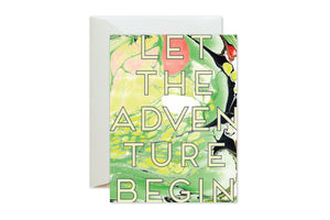 Bon Voyage. Birthday, Wedding Chartreuse Marble Let the Adventure Begin Greeting Card by pixelimpress