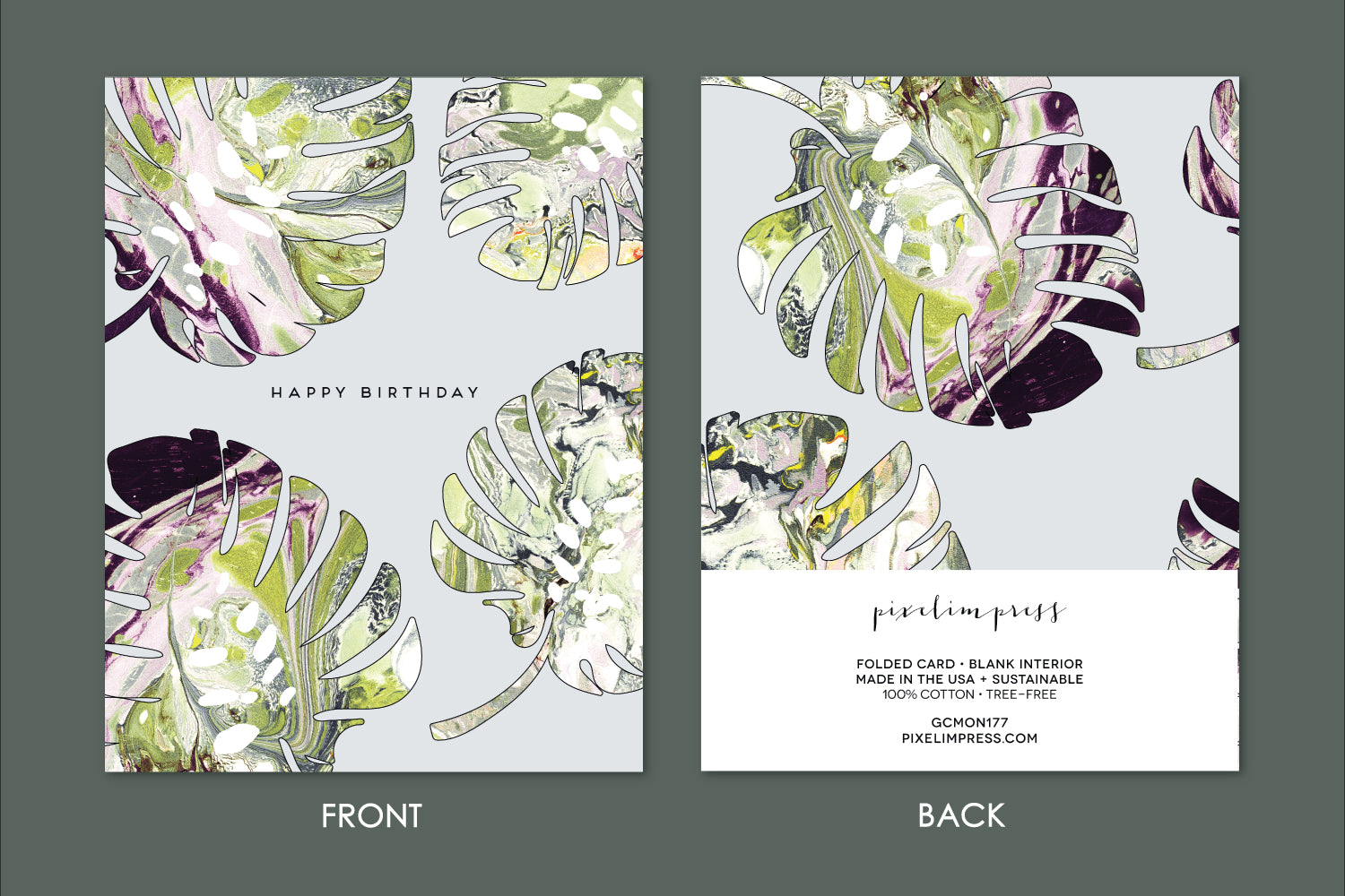 HAPPY BIRTHDAY Monstera Marble Card