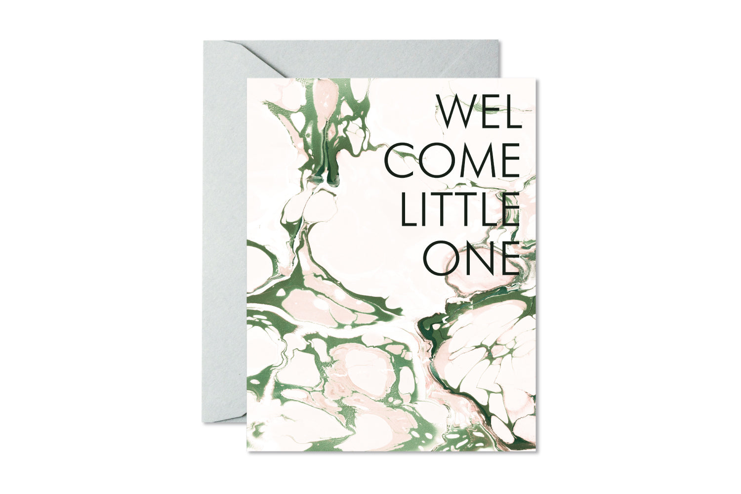 WELCOME LITTLE ONE Blush and Sage Marble Card