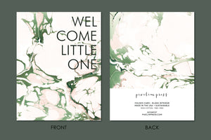 WELCOME LITTLE ONE Blush and Sage Marble Card