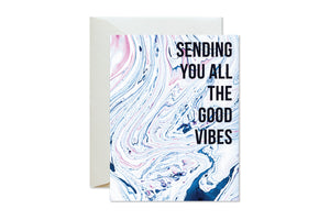 GOOD VIBES Hippie Bohemian Indigo + Blush Marble Greeting Card by pixelimpress
