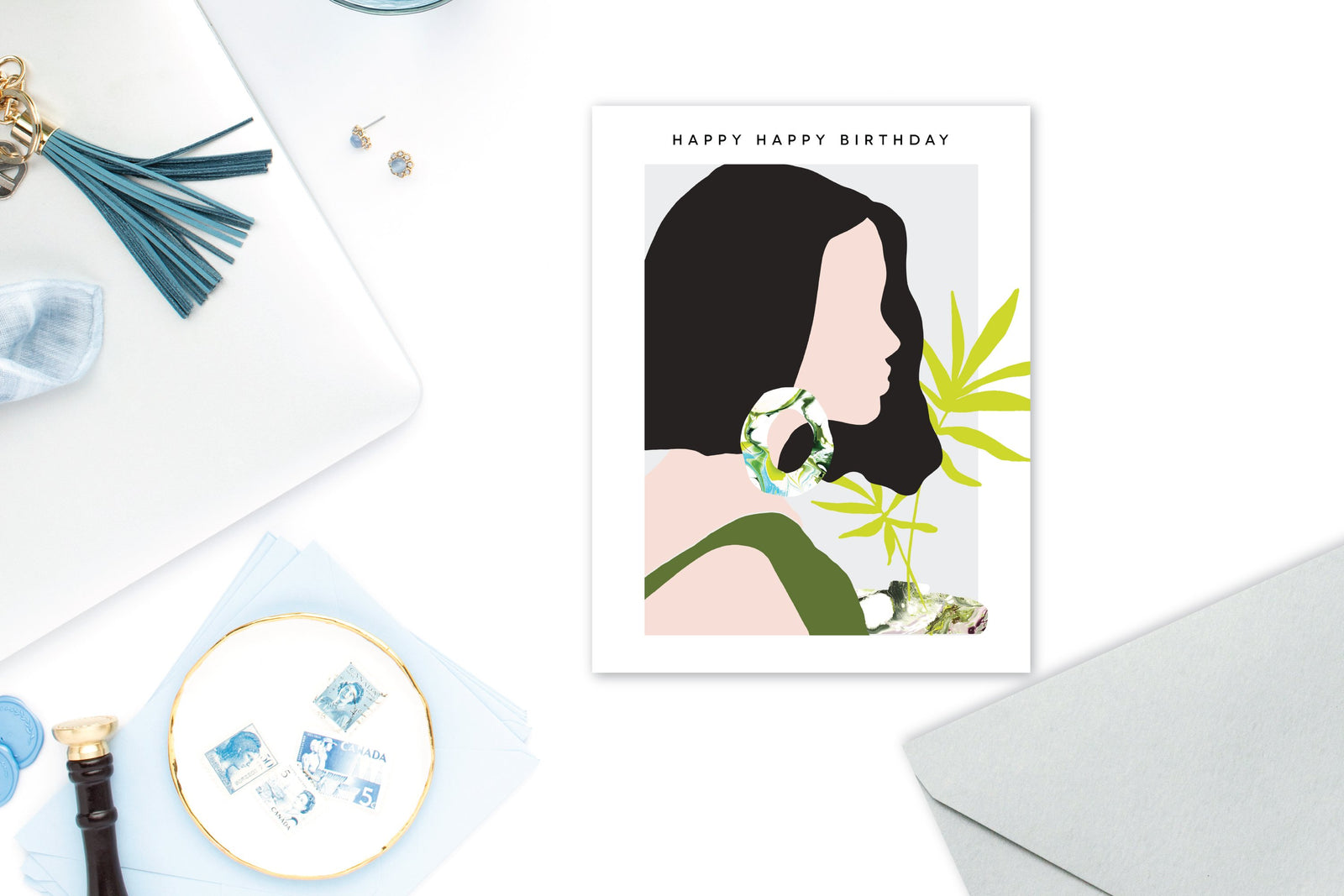 HAPPY BIRTHDAY Marble Earring Silhouette Greeting Card