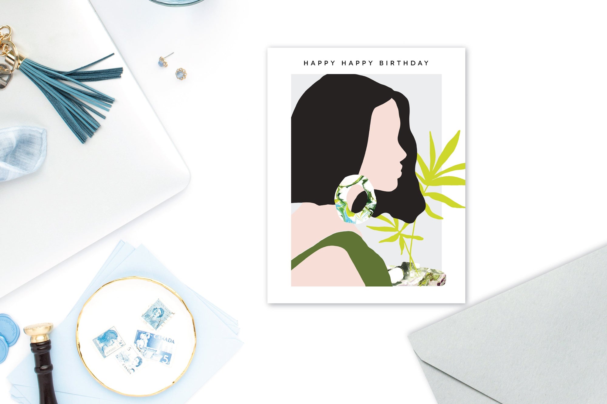 Marble Earring Silhouette Birthday Greeting Card lifestyle