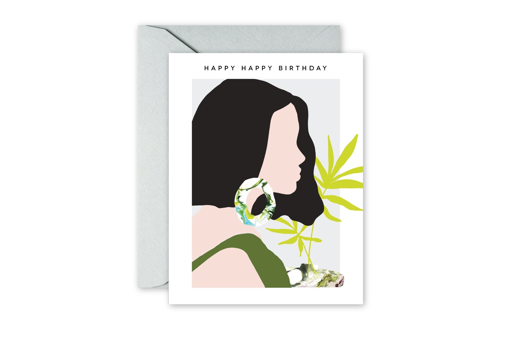 HAPPY BIRTHDAY Marble Earring Silhouette Greeting Card