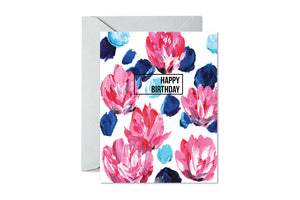 HAPPY BIRTHDAY Pink and Blue Floral Card
