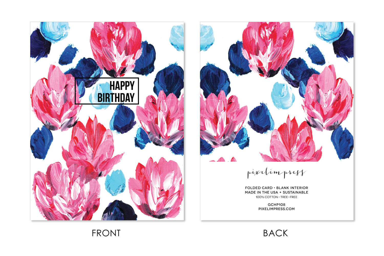 HAPPY BIRTHDAY Pink and Blue Floral Card