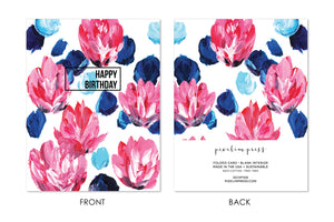 HAPPY BIRTHDAY Pink and Blue Floral Card
