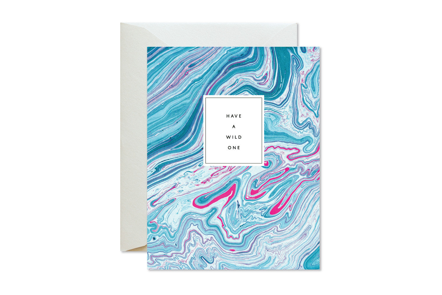 HAVE A WILD ONE Turquoise and Pink Marble Greeting Card by pixelimpress