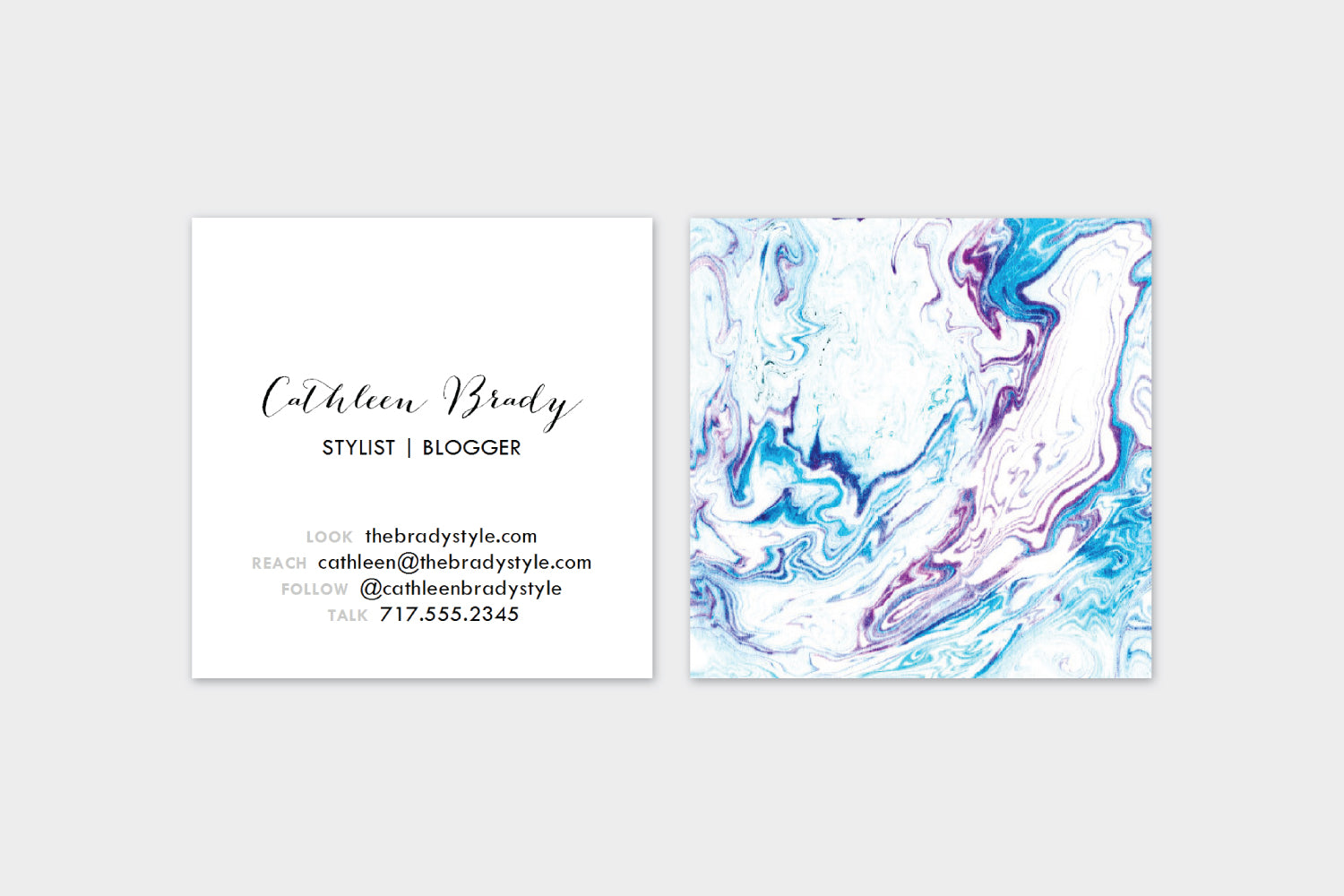 Blue + Maroon Marble Double Sided  Calling Cards | Set (50)
