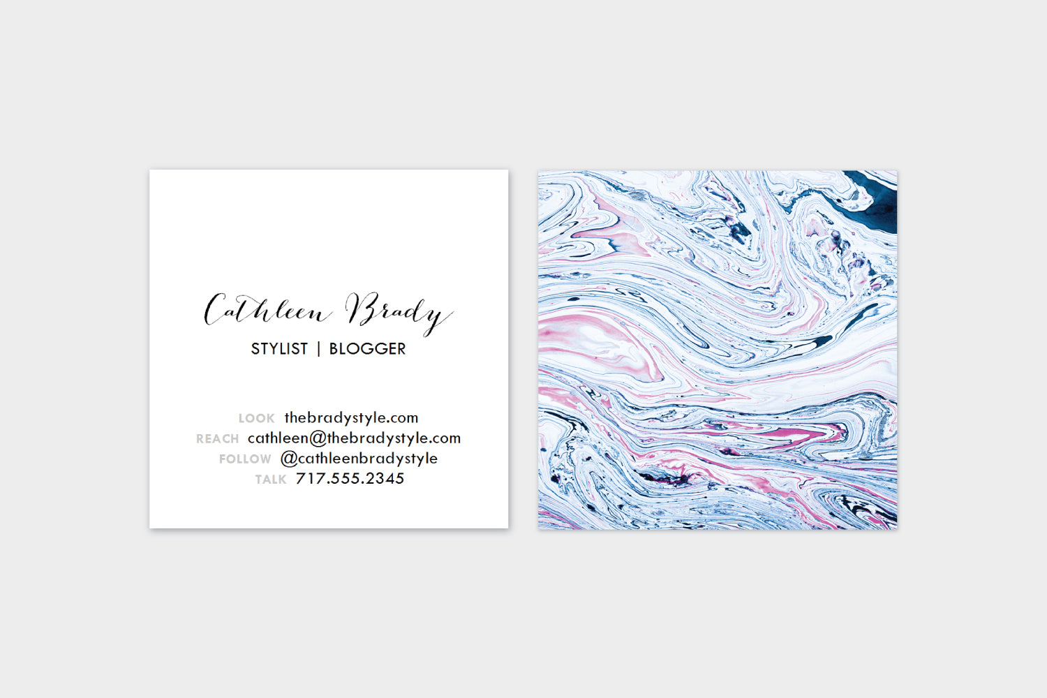 Indigo + Pink Boho Marble Double Sided  Calling Cards | Set (50)