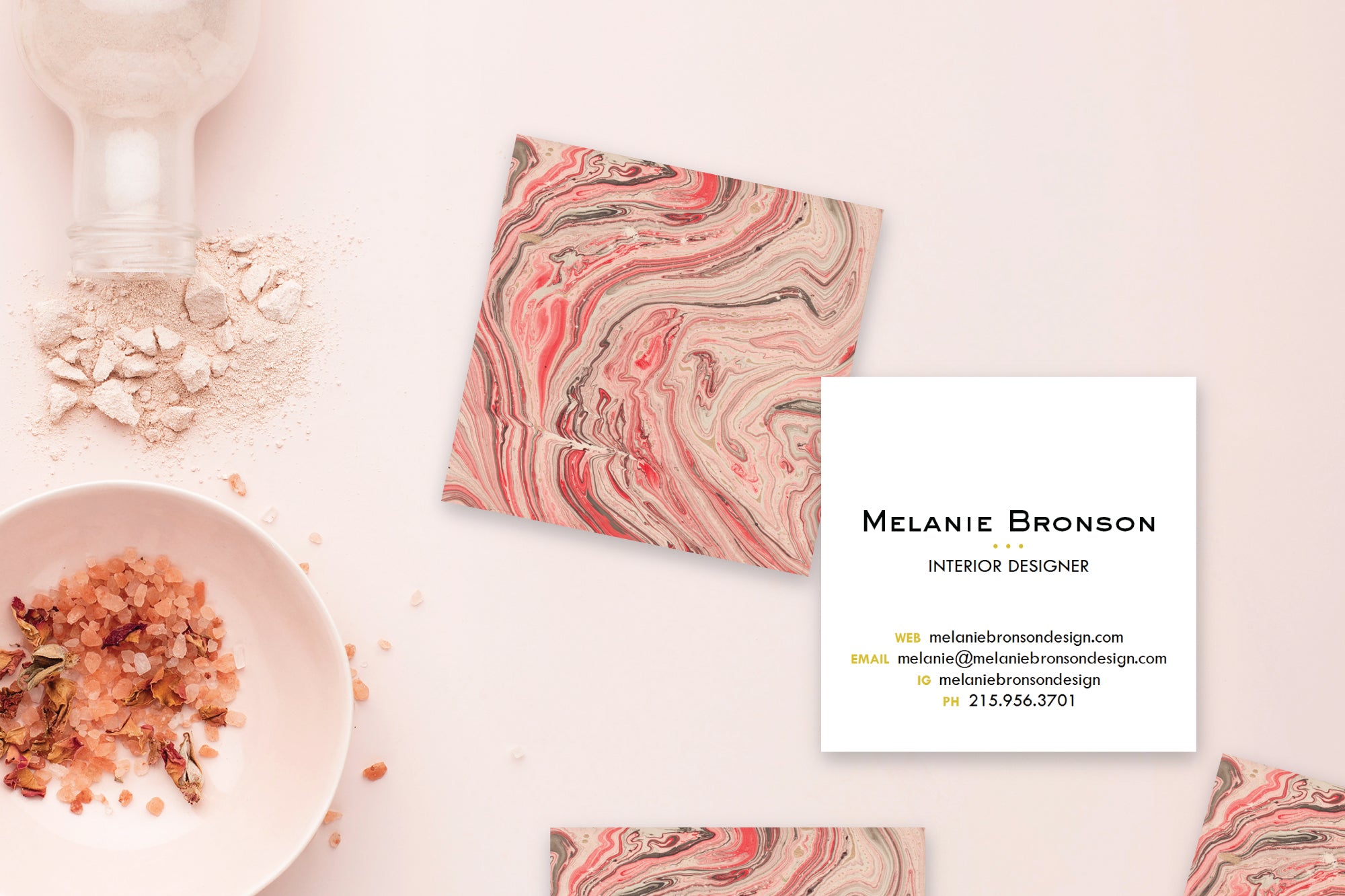 Coral|Grey Marble Calling Cards