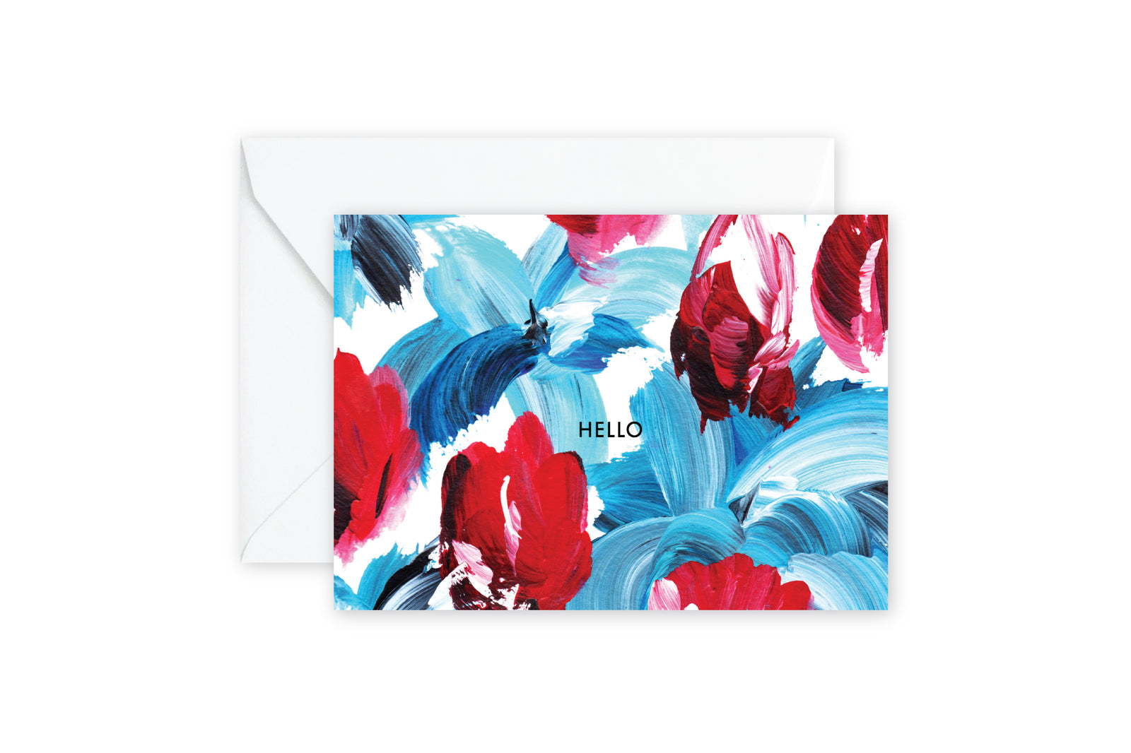 HELLO Floral Blue and Red Notes
