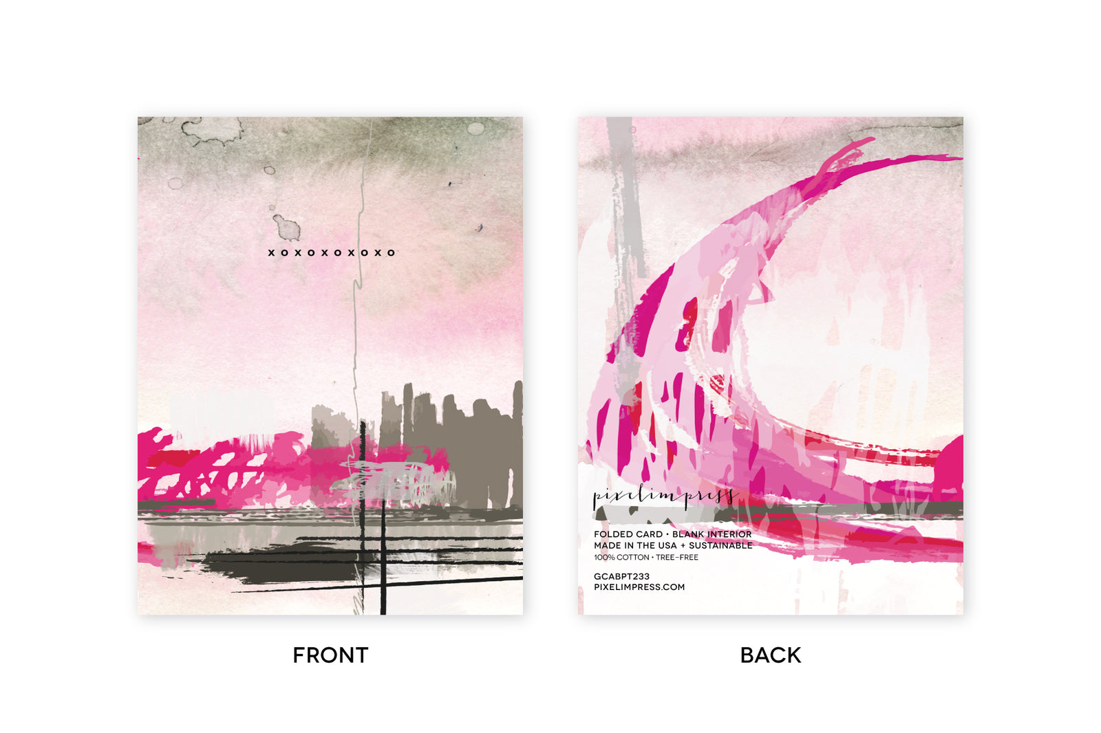XOXO Pink Grey Abstract Card