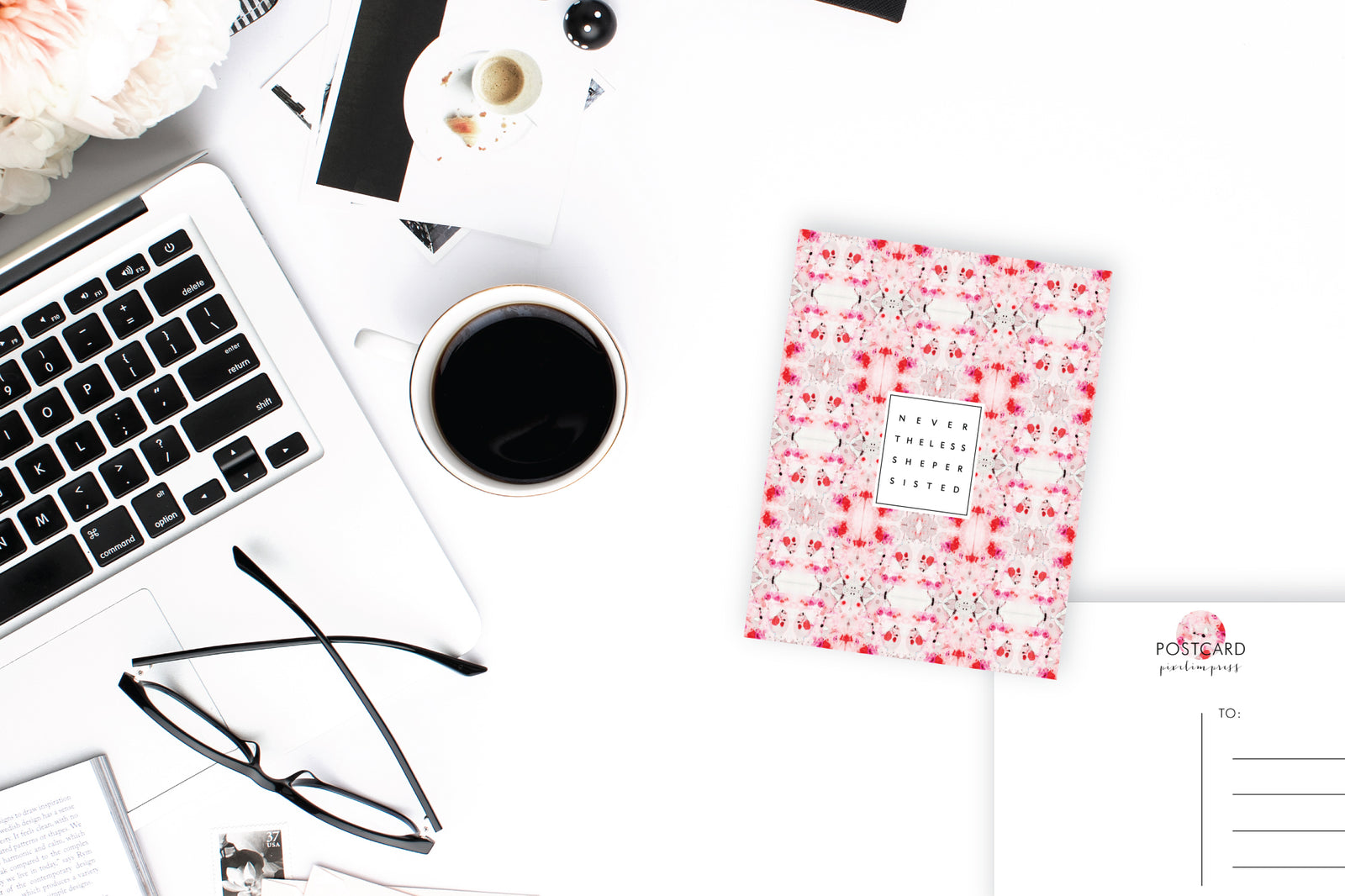 NEVERTHELESS SHE PERSISTED Peach + Salmon Tiled Marble Postcards - Pack of (10)