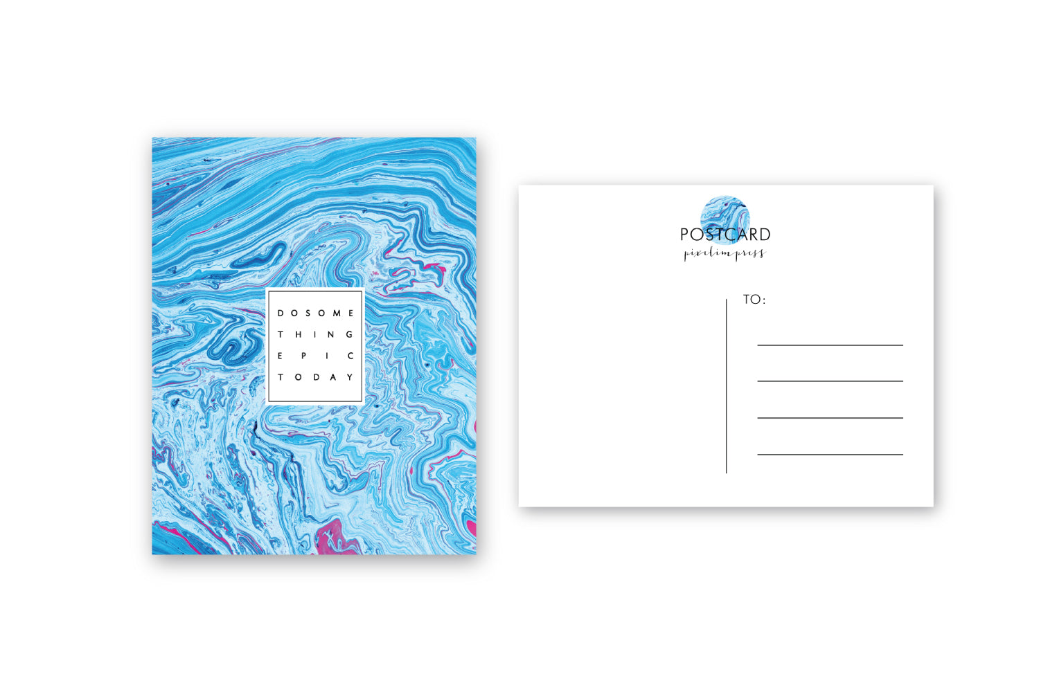 SOMETHING EPIC TODAY Blue + Fuschia Marble Postcards - set of 10