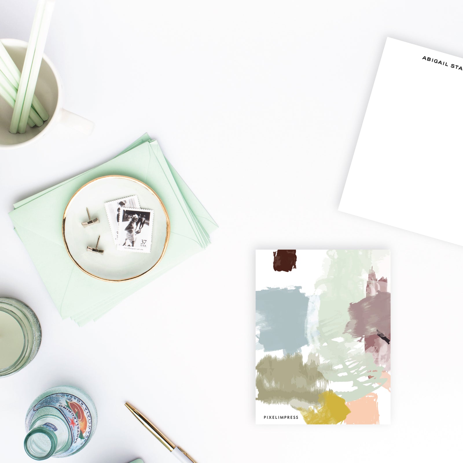 Muted Abstract Sages Custom Stationery