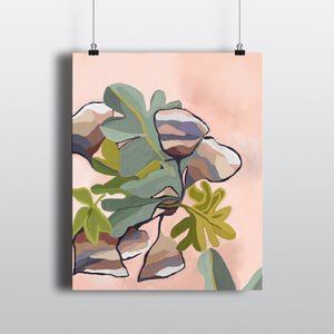 Pods and Leaves Art Print on hanging clips.
