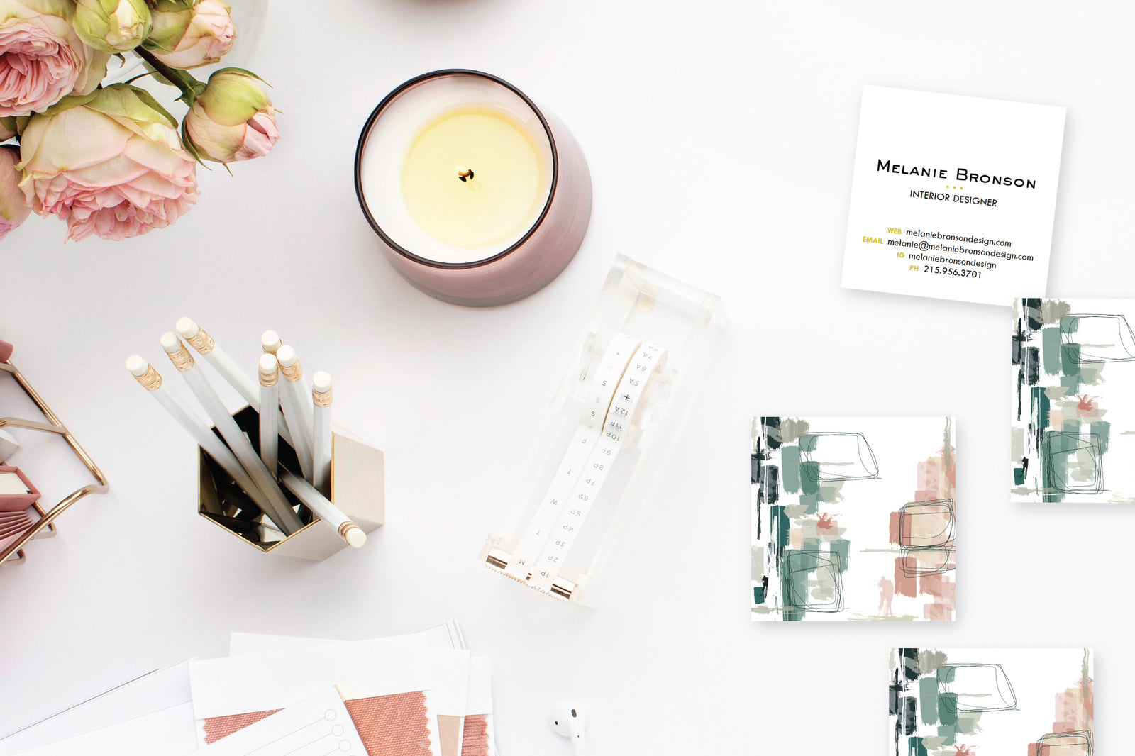 Sage + Coral Abstract Abstract Calling Cards