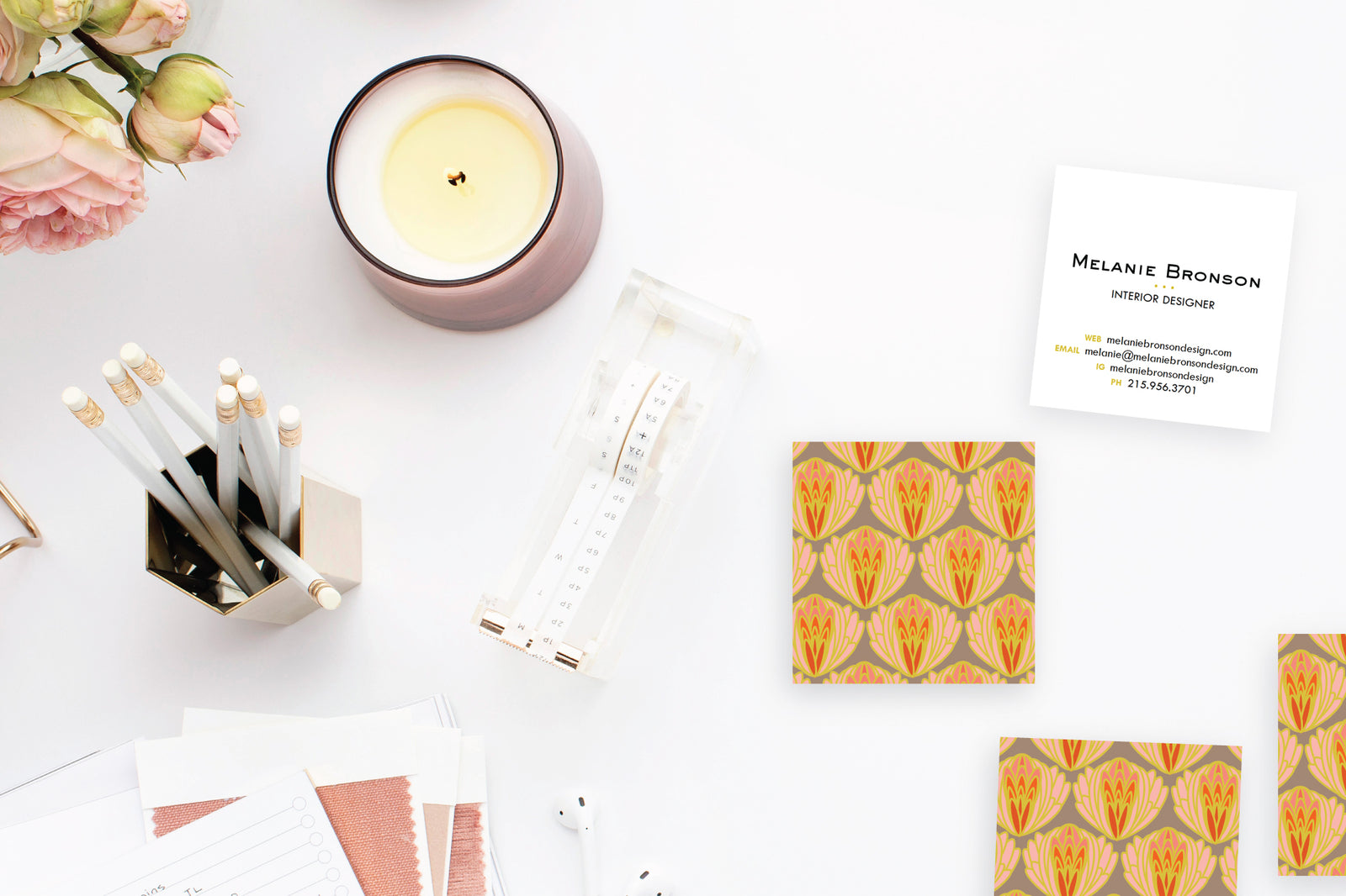 Coral Artichoke Pattern Calling Cards