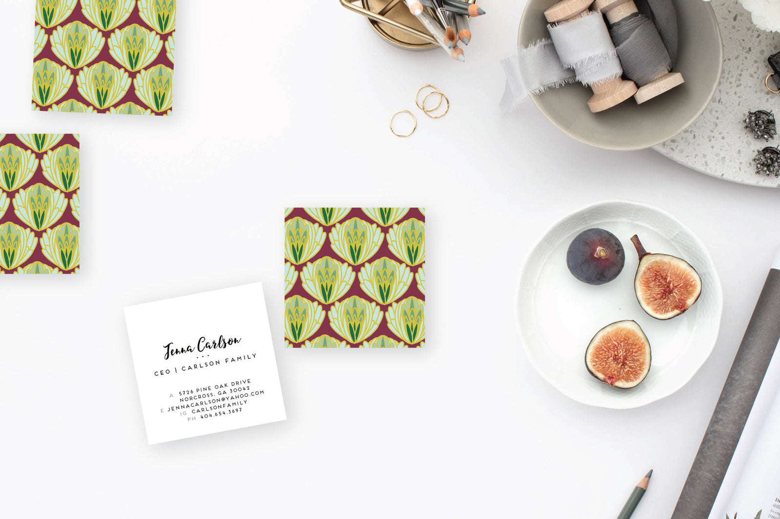 Green Artichoke Pattern Calling Cards