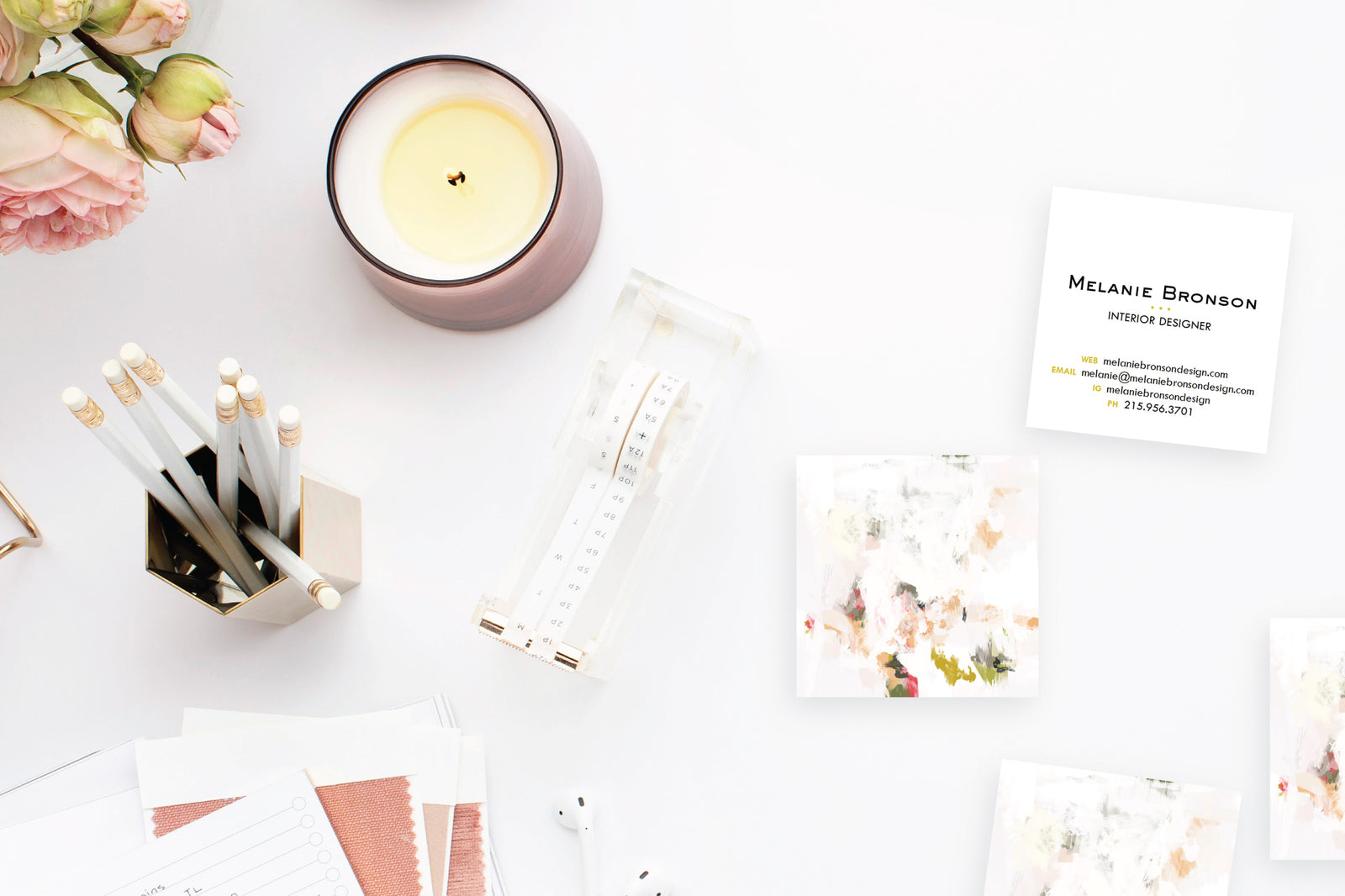 Abstract Peach|White Calling Cards