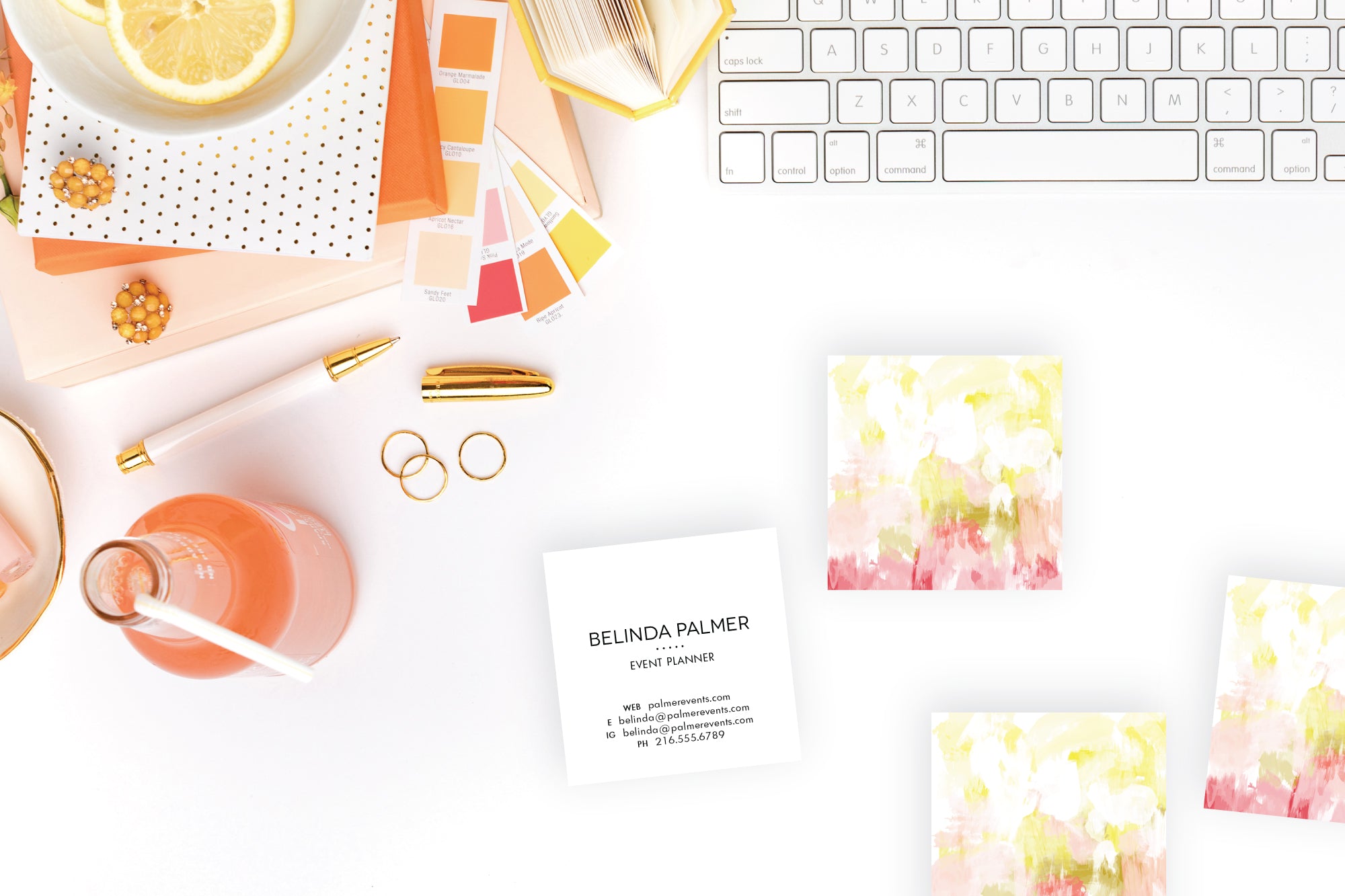 Abstract Yellow|Coral Calling Cards