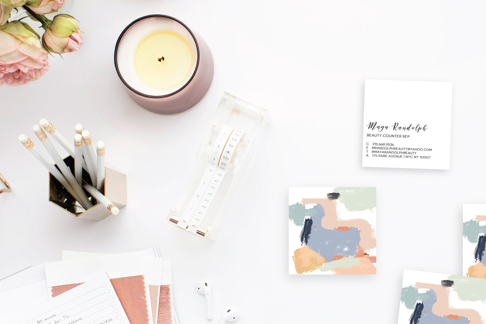 Muted Abstract Lilac/Peach/Sage Calling Cards