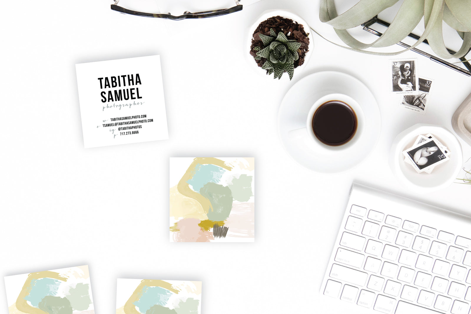 Muted Abstract Golds/Sage Calling Cards