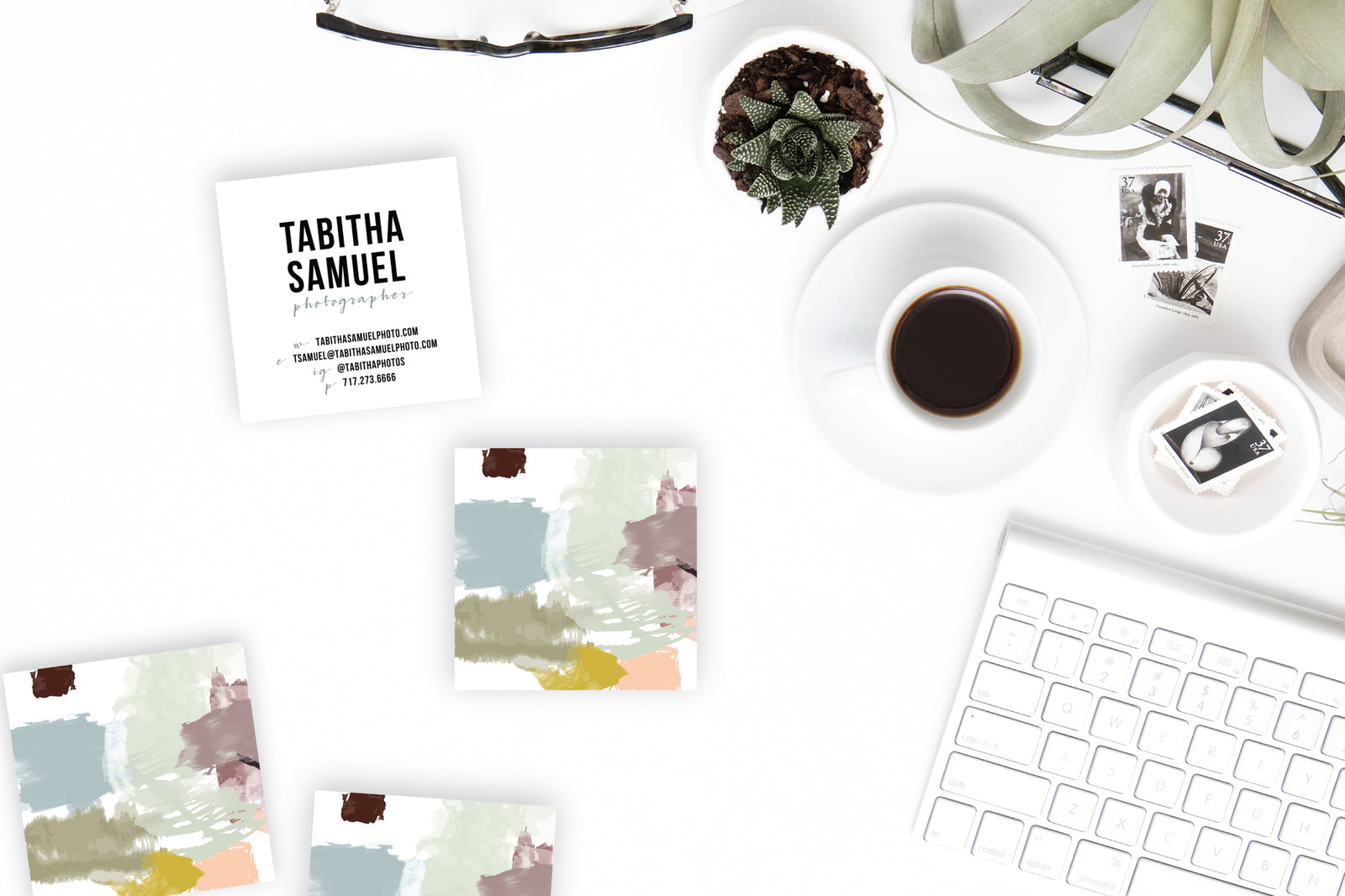 Muted Abstract Sages Calling Cards