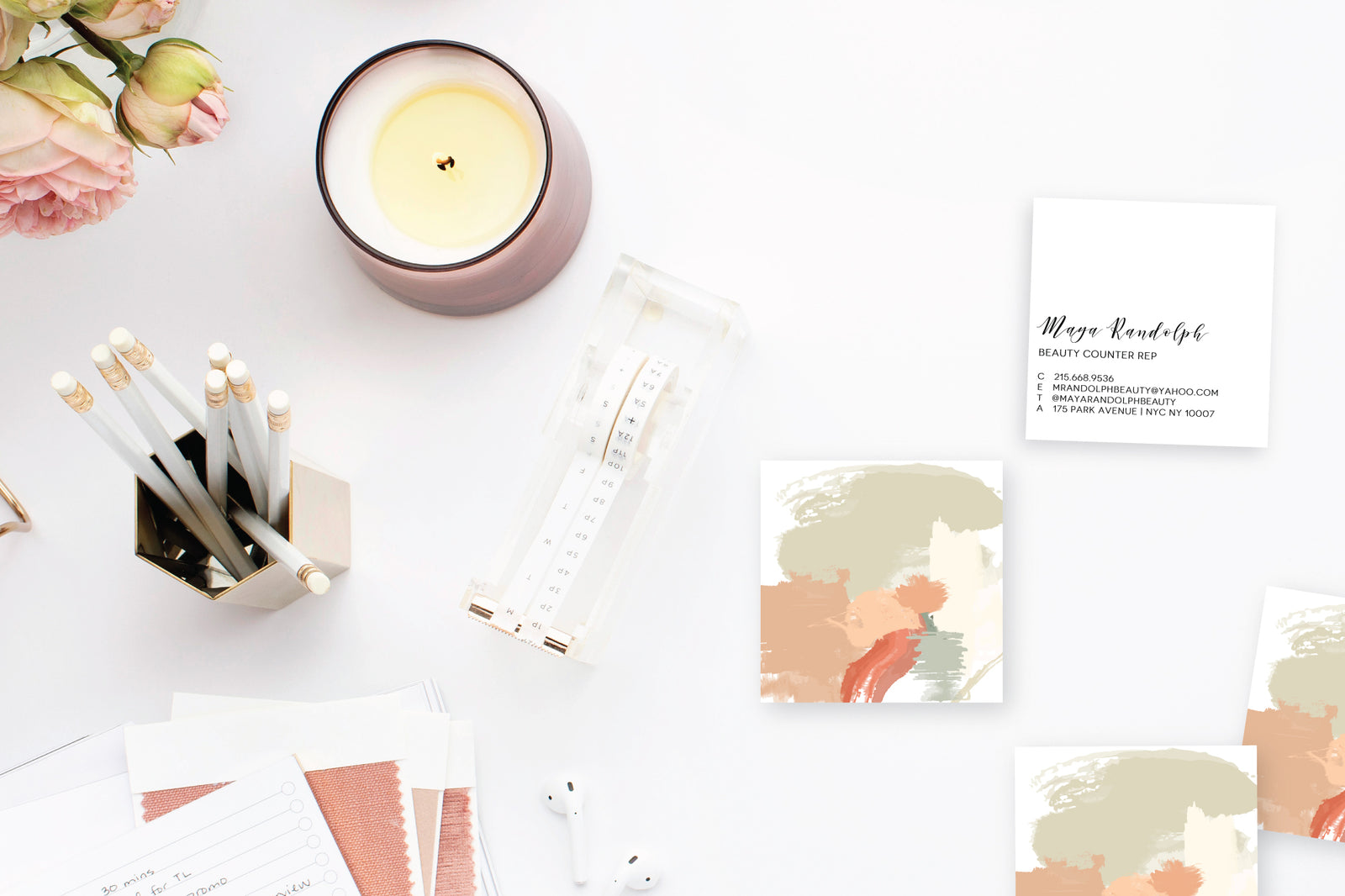 Muted Abstract Corals/Taupe Calling Cards