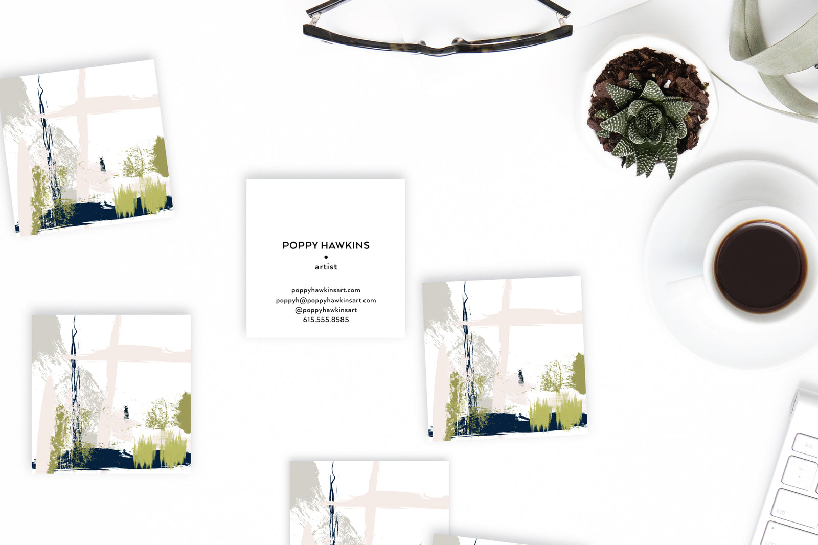 Indigo|Blush Abstract Calling Cards