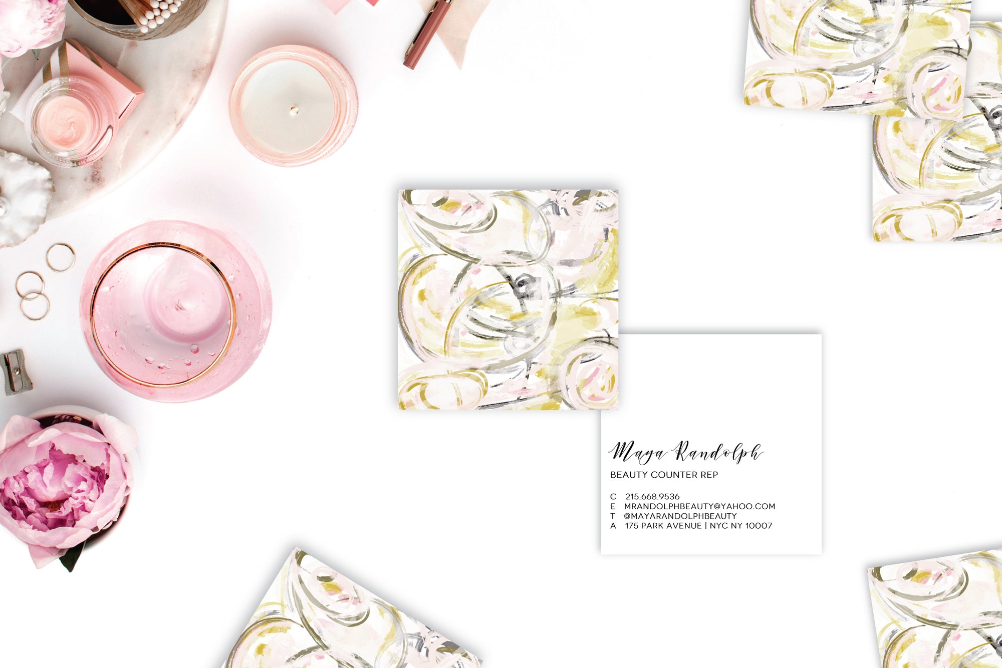Cream|Gold Swirls Abstract Calling Cards