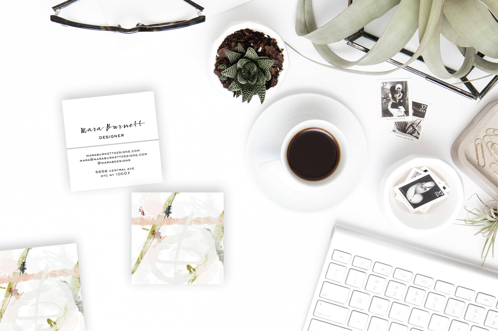 Pastel #6 Abstract Pink|Silver Calling Cards