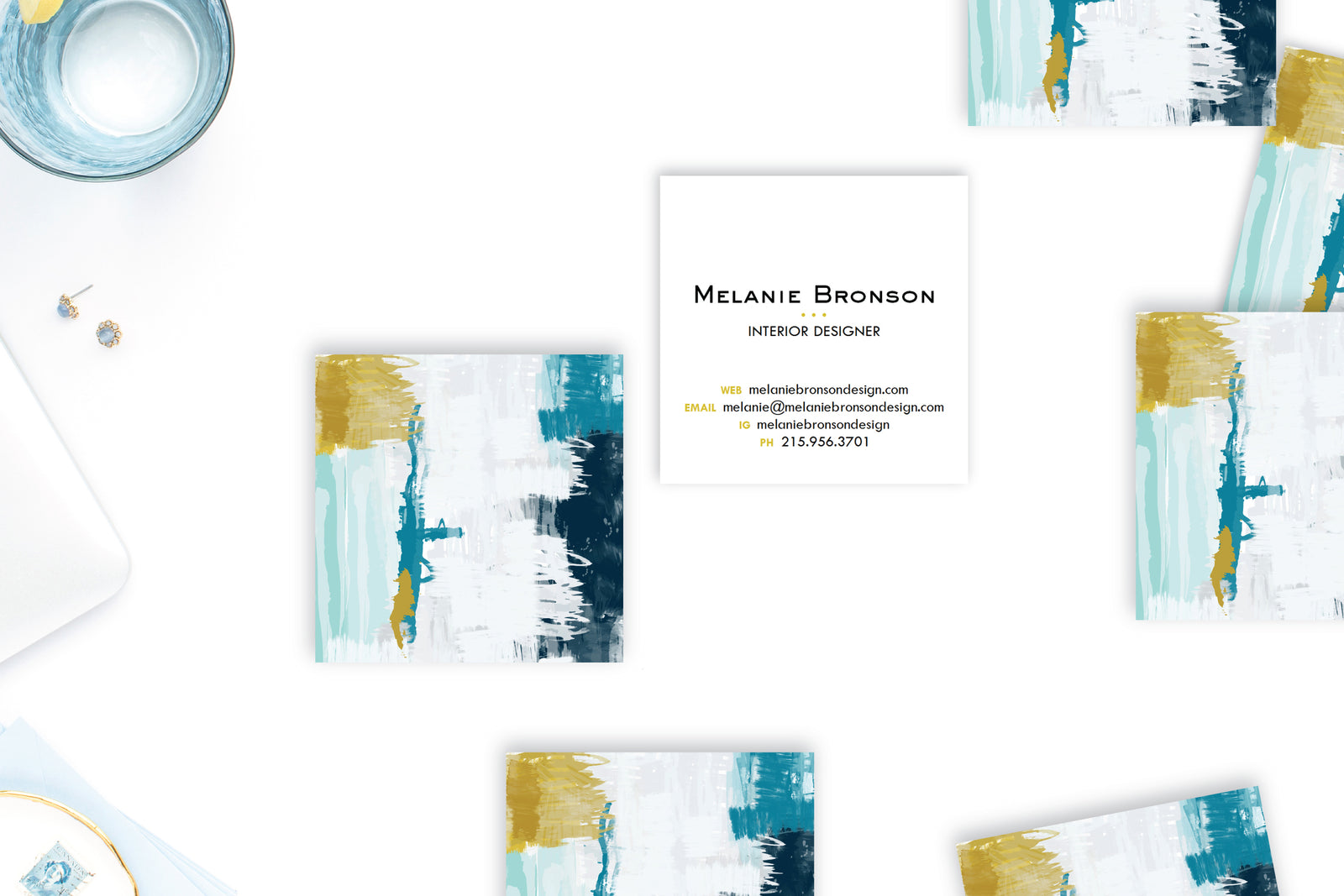 Abstract #5 Aqua|Gold|Indigo Calling Cards