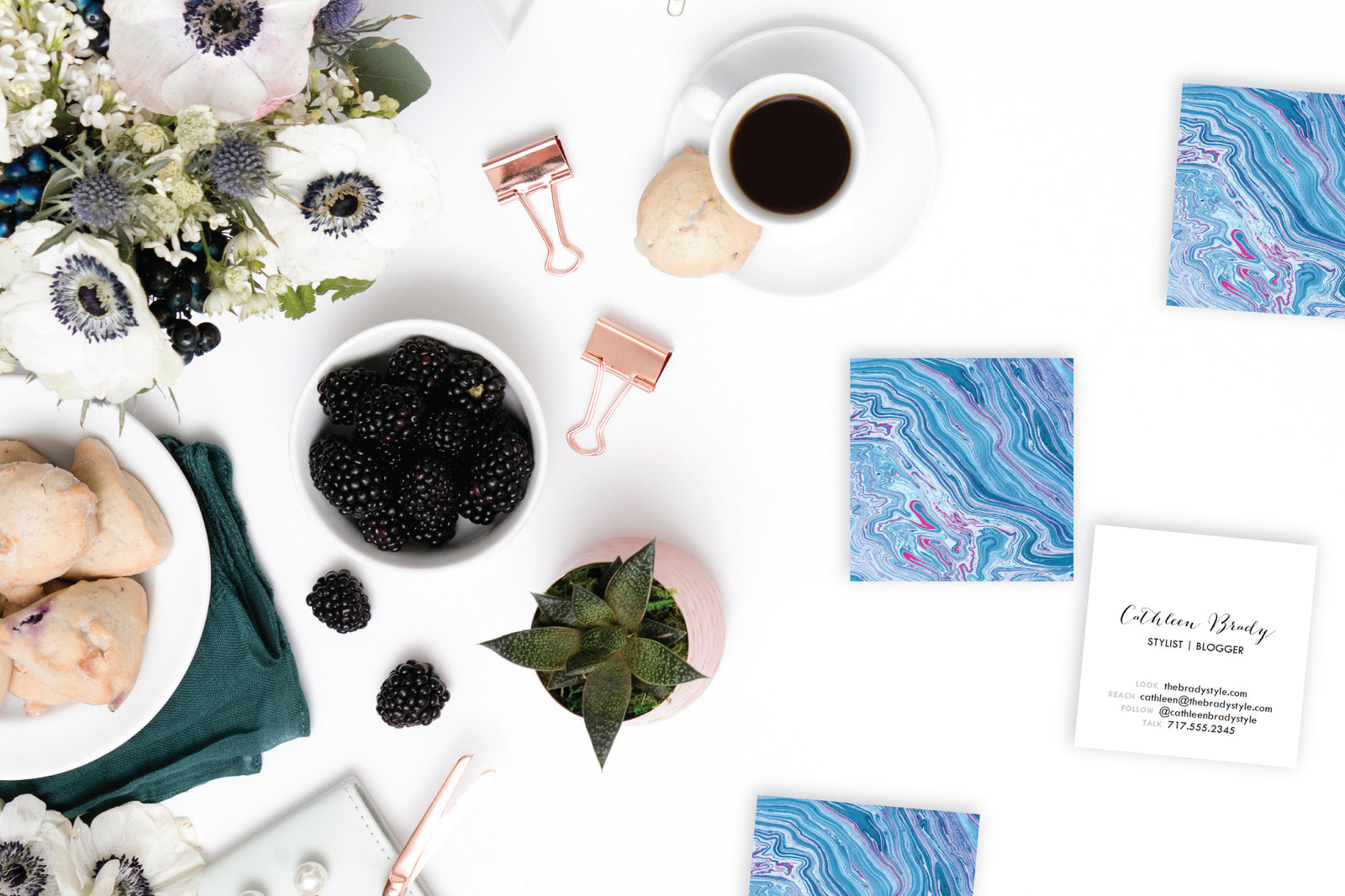 Indigo|Fuschia Marble Calling Cards