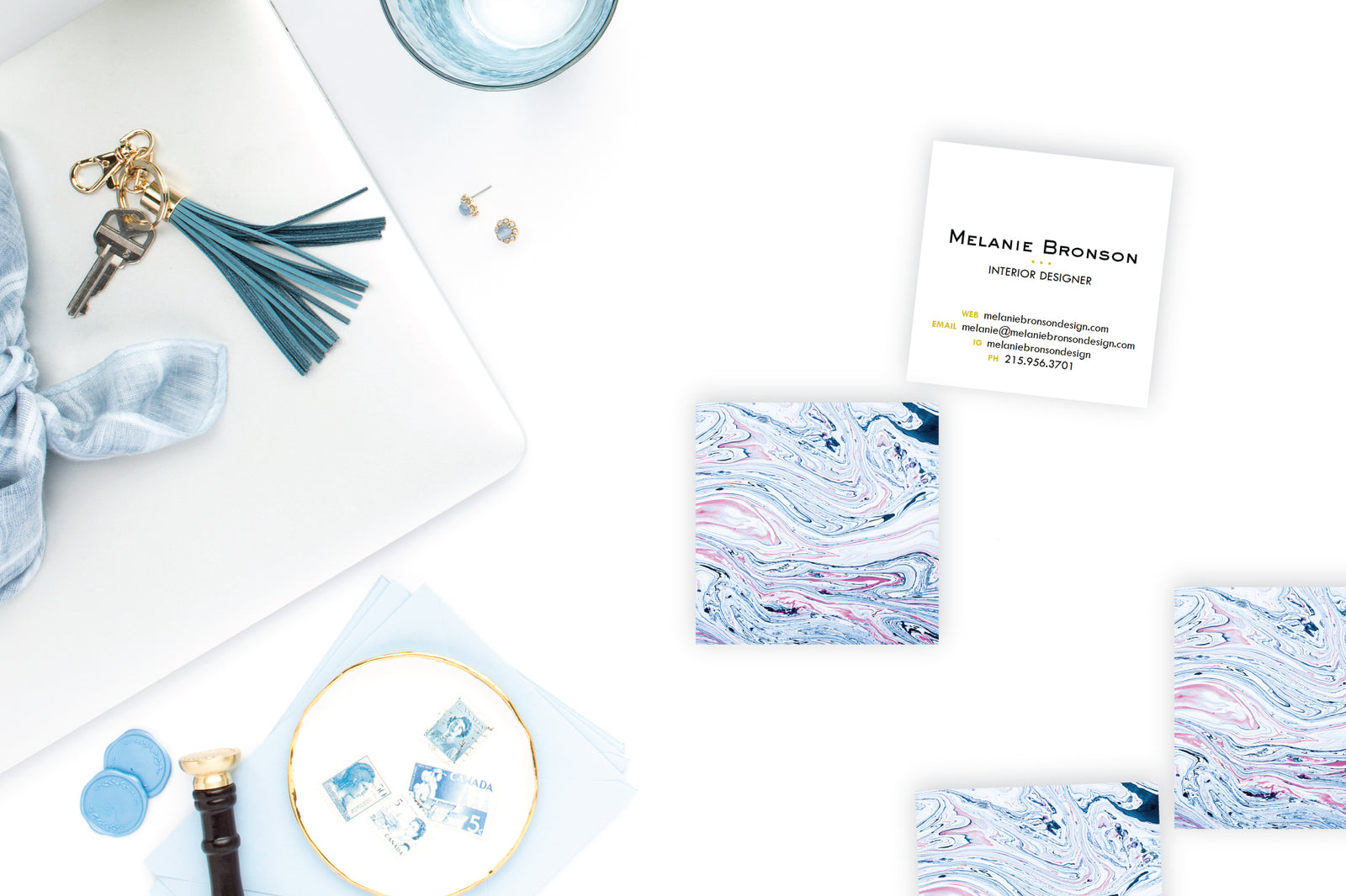 Indigo|Pink BOHO Marble Calling Cards