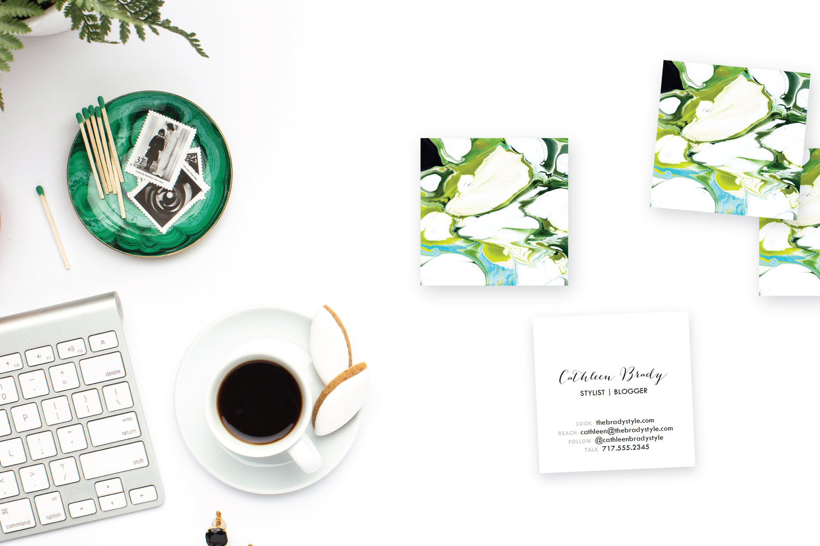 Bold Marble Green Calling Cards