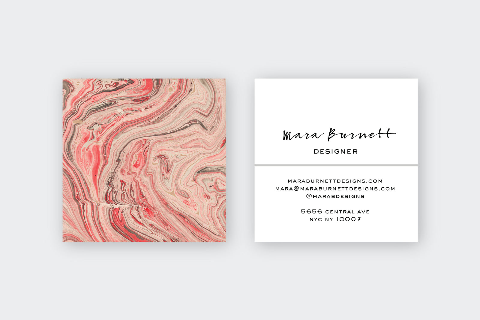 Coral|Grey Marble Calling Cards