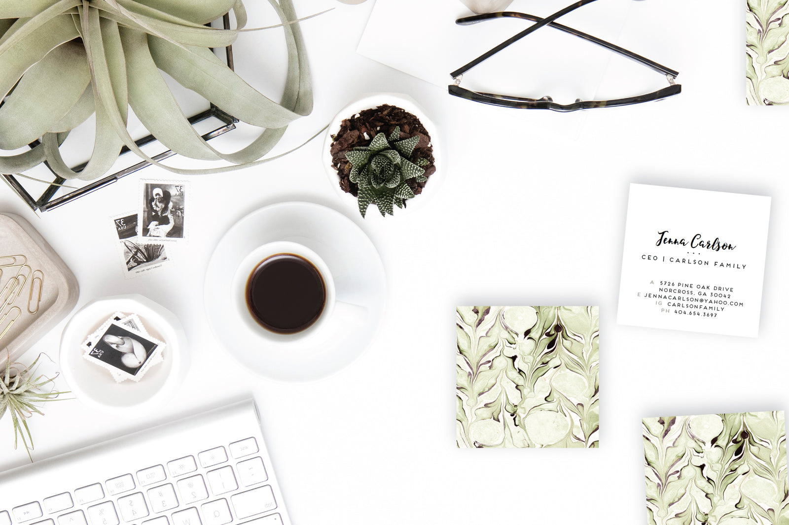 Sage|Aubergine Marble Calling Cards