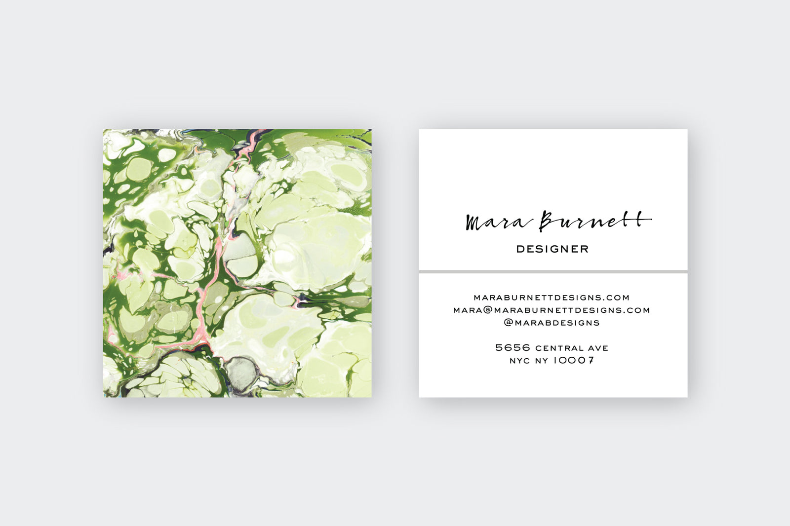 Greens|Coral Pink Marble Calling Cards