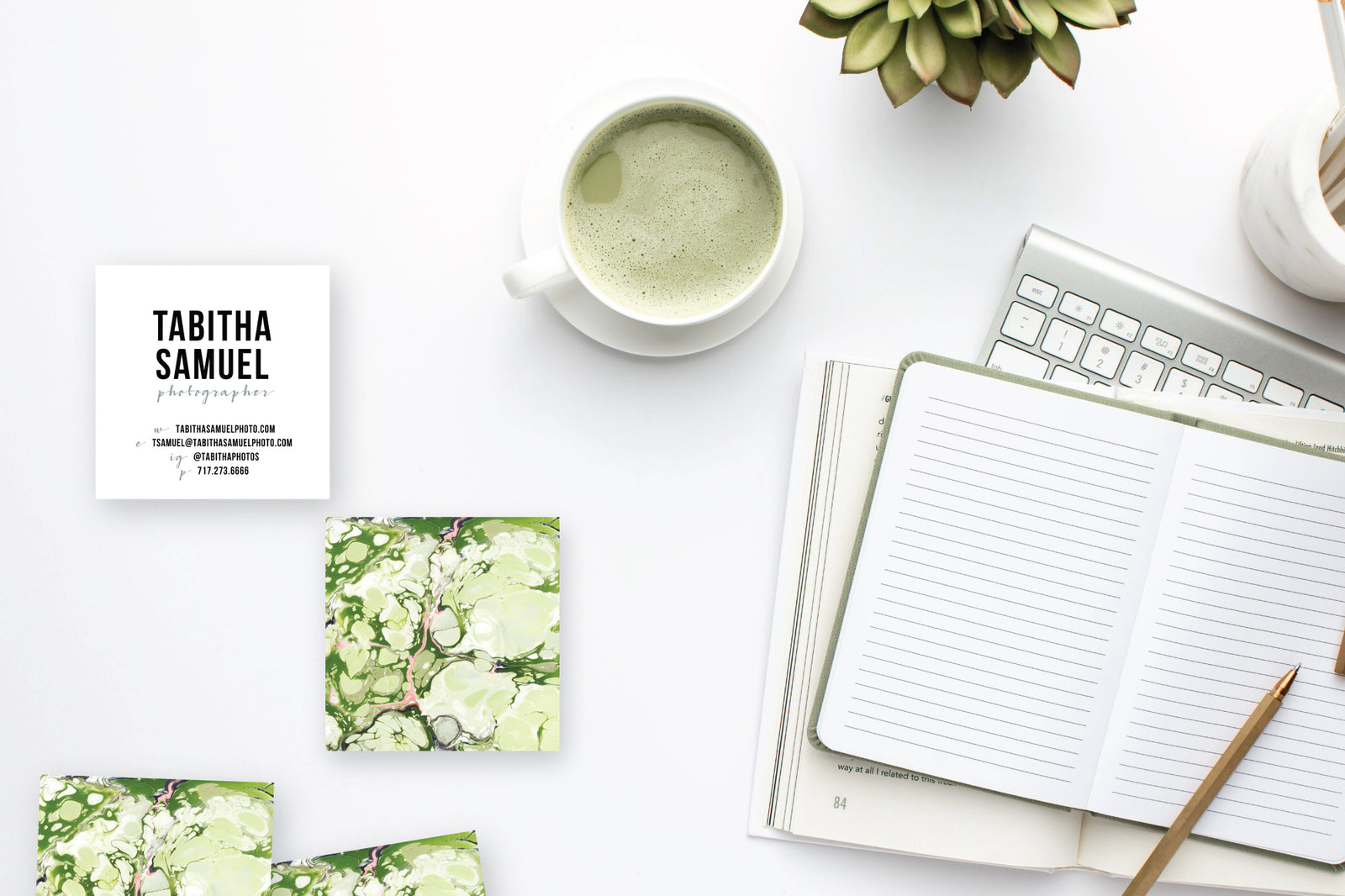 Greens|Coral Pink Marble Calling Cards